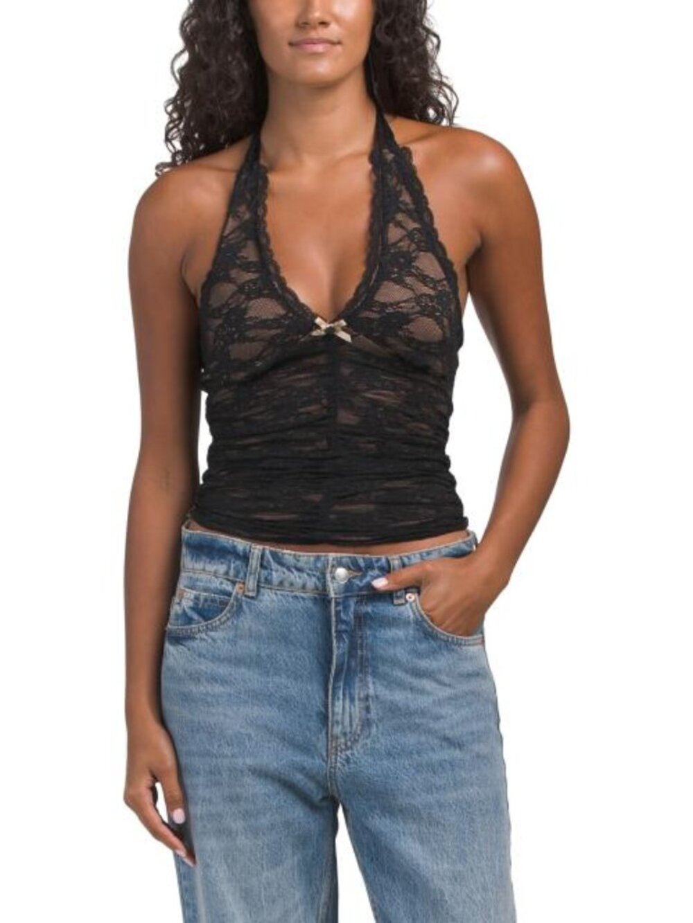 MONTEAU Lace Halter Tie Top